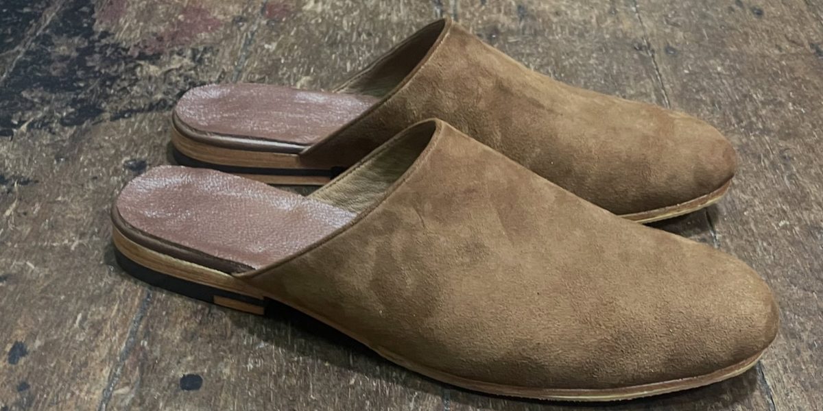 Tobacco suede mules with leather insoles